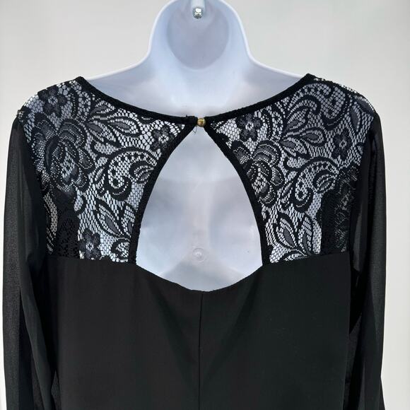 Speechless Black Lace Back Roll Tab Shift Mini Dress Juniors Medium Long Sleeve - Picture 7 of 10